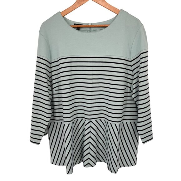 Talbots Woman size 2X Mint green Striped Peplum Top 3/4 Sleeve knit new $89 - Picture 1 of 12
